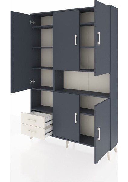 Arges Dolap 10 Raflı 2 Çekmeceli 5 Kapaklı 132X30X195 Antrasit-Antrasit/aytaşı modelleri