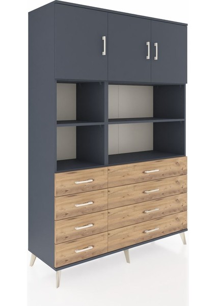Hyperion Dolap 8 Raflı 8 Çekmeceli 3 Kapaklı 132X44X195 Antrasit-Antrasit/çam fiyatları