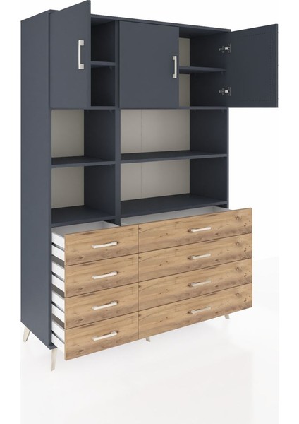 Hyperion Dolap 8 Raflı 8 Çekmeceli 3 Kapaklı 132X44X195 Antrasit-Antrasit/çam indirimleri
