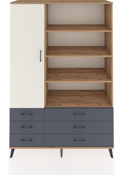Hyperion Dolap 8 Raflı 6 Çekmeceli Tek Kapaklı 132X44X195 Çam-Aytaşı/antrasit