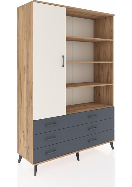 Hyperion Dolap 8 Raflı 6 Çekmeceli Tek Kapaklı 132X44X195 Çam-Aytaşı/antrasit fiyatları