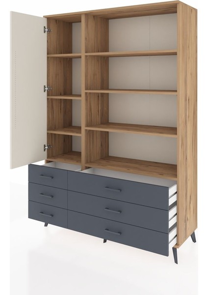 Hyperion Dolap 8 Raflı 6 Çekmeceli Tek Kapaklı 132X44X195 Çam-Aytaşı/antrasit modelleri