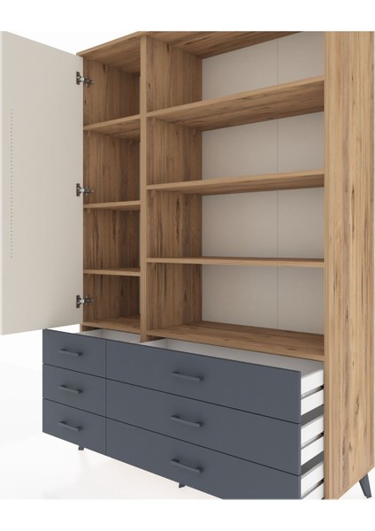 Hyperion Dolap 8 Raflı 6 Çekmeceli Tek Kapaklı 132X44X195 Çam-Aytaşı/antrasit fırsatları
