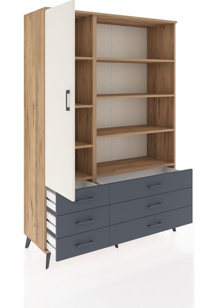 Hyperion Dolap 8 Raflı 6 Çekmeceli Tek Kapaklı 132X44X195 Çam-Aytaşı/antrasit indirimleri