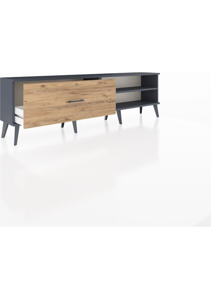 Arges Tv Ünitesi Tek Raflı Tek Çekmeceli 176X30X51 Antrasit-Antrasit/çam indirimleri