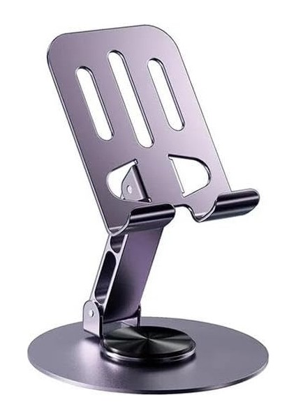 Alüminyum Yükseklik Ayarlı 360° Dönebilen Tablet Laptop Standı Masaüstü Telefon Tutucu Kaymaz Ped Mor