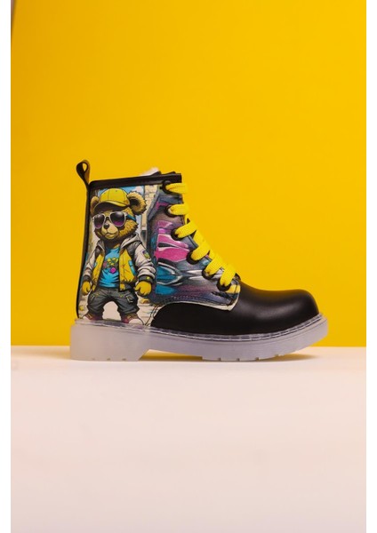 Denis Siyah Çizgi Karakter Baskılı Bağcıklı Çocuk Bot