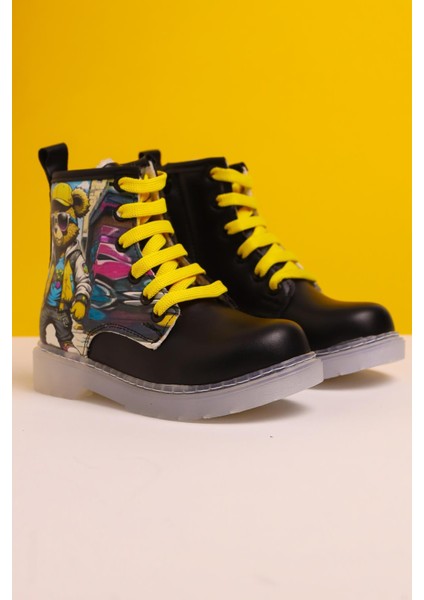 Denis Siyah Çizgi Karakter Baskılı Bağcıklı Çocuk Bot modelleri