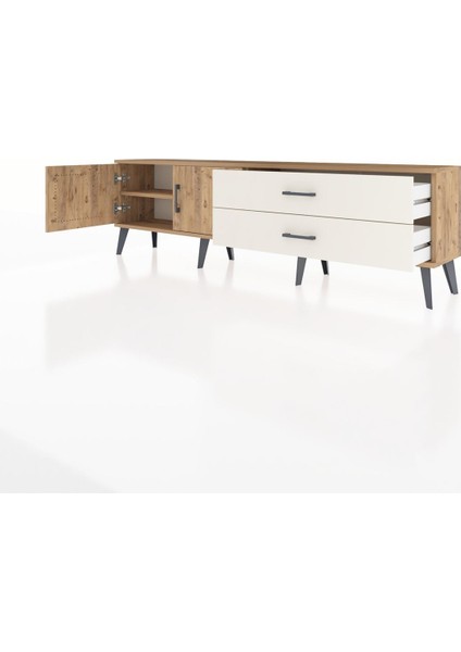 Arges Tv Ünitesi Tek Raflı 2 Çekmeceli 2 Kapaklı 176X30X51 Çam-Çam/aytaşı modelleri