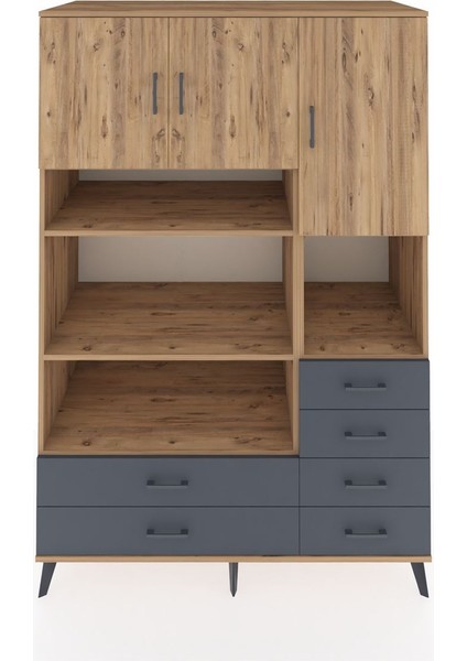 Kronos Dolap 9 Raflı 6 Çekmeceli 3 Kapaklı 132X59X195 Çam-Çam/antrasit