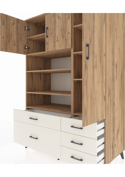 Kronos Dolap 9 Raflı 5 Çekmeceli 3 Kapaklı 132X59X195 Çam-Çam/aytaşı fırsatları