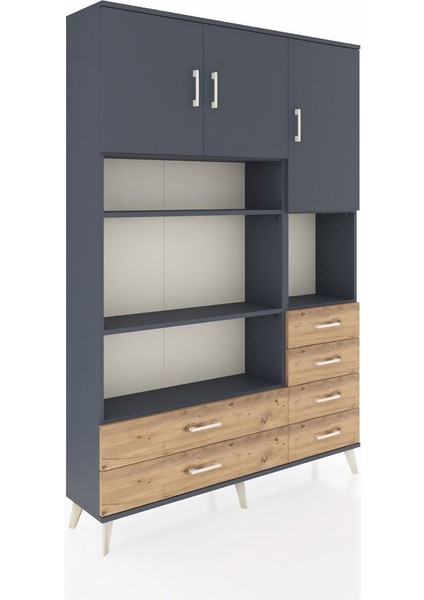 Arges Dolap 9 Raflı 6 Çekmeceli 3 Kapaklı 132X30X195 Antrasit-Antrasit/çam fiyatları