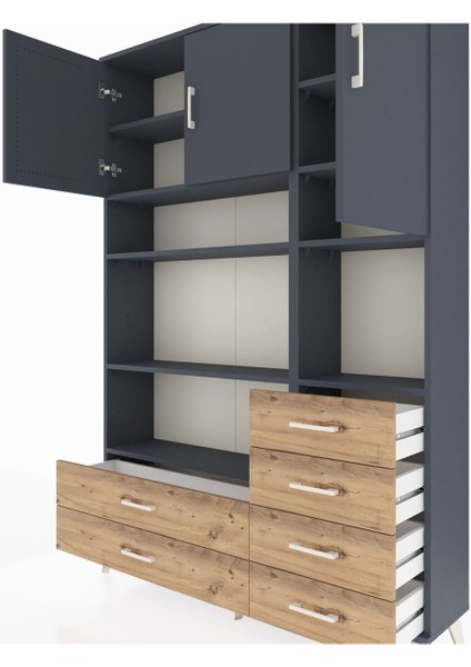 Arges Dolap 9 Raflı 6 Çekmeceli 3 Kapaklı 132X30X195 Antrasit-Antrasit/çam fırsatları