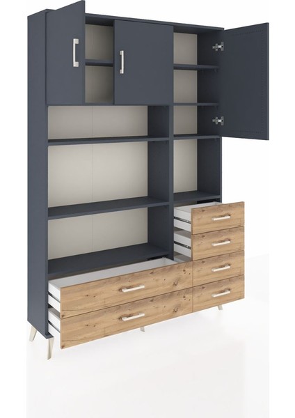 Arges Dolap 9 Raflı 6 Çekmeceli 3 Kapaklı 132X30X195 Antrasit-Antrasit/çam indirimleri