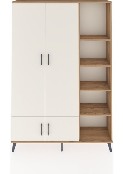 Arges Dolap 6 Raflı 4 Kapaklı Tek Askılı 132X30X195 Çam-Aytaşı/çam