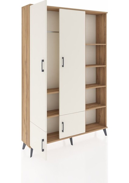 Arges Dolap 6 Raflı 4 Kapaklı Tek Askılı 132X30X195 Çam-Aytaşı/çam indirimleri