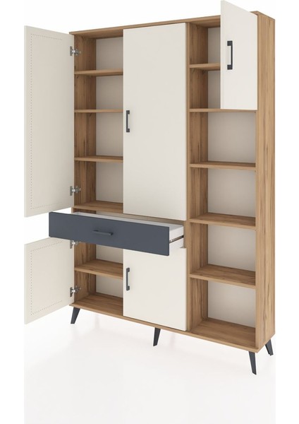 Arges Dolap 10 Raflı Tek Çekmeceli 5 Kapaklı 132X30X195 Çam-Aytaşı/antrasit modelleri