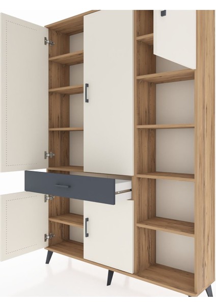 Arges Dolap 10 Raflı Tek Çekmeceli 5 Kapaklı 132X30X195 Çam-Aytaşı/antrasit fırsatları