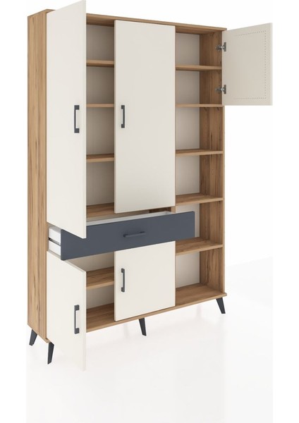 Arges Dolap 10 Raflı Tek Çekmeceli 5 Kapaklı 132X30X195 Çam-Aytaşı/antrasit indirimleri