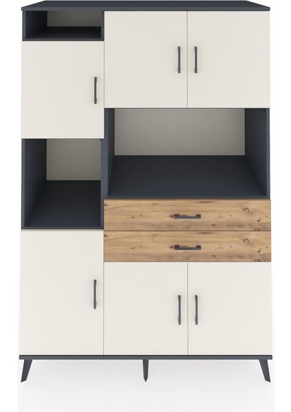 Kronos Dolap 8 Raflı 2 Çekmeceli 6 Kapaklı 132X59X195 Antrasit-Aytaşı/çam