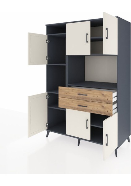 Kronos Dolap 8 Raflı 2 Çekmeceli 6 Kapaklı 132X59X195 Antrasit-Aytaşı/çam modelleri