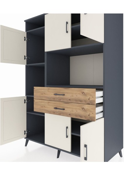 Kronos Dolap 8 Raflı 2 Çekmeceli 6 Kapaklı 132X59X195 Antrasit-Aytaşı/çam fırsatları