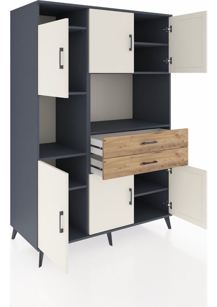 Kronos Dolap 8 Raflı 2 Çekmeceli 6 Kapaklı 132X59X195 Antrasit-Aytaşı/çam indirimleri