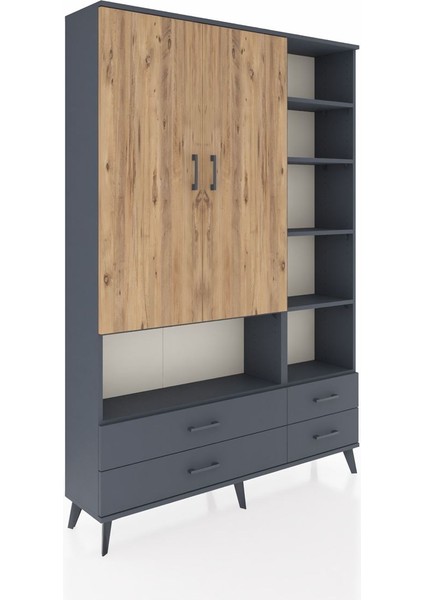 Arges Dolap 10 Raflı 4 Çekmeceli 2 Kapaklı 132X30X195 Antrasit-Çam/antrasit fiyatları