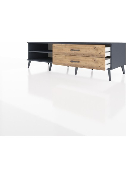 Kronos Tv Ünitesi Tek Raflı 2 Çekmeceli 176X59X51 Antrasit-Antrasit/çam modelleri