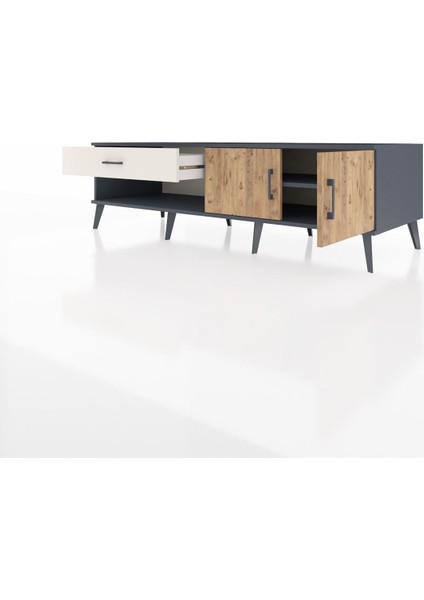 Kronos Tv Ünitesi Tek Raflı Tek Çekmeceli 2 Kapaklı 176X59X51 Antrasit-Çam/aytaşı modelleri