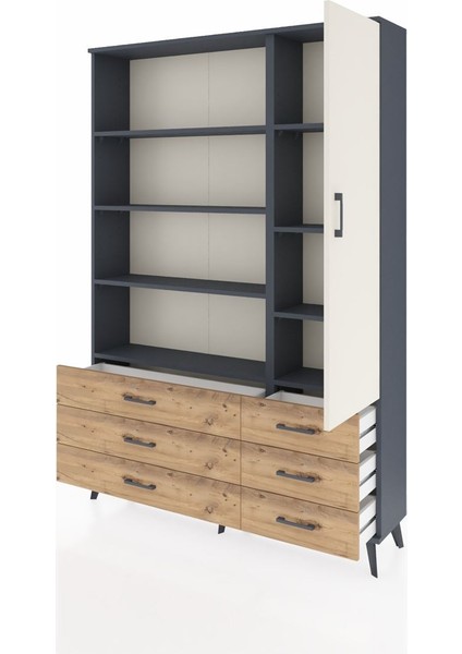 Arges Dolap 8 Raflı 6 Çekmeceli Tek Kapaklı 132X30X195 Antrasit-Aytaşı/çam modelleri