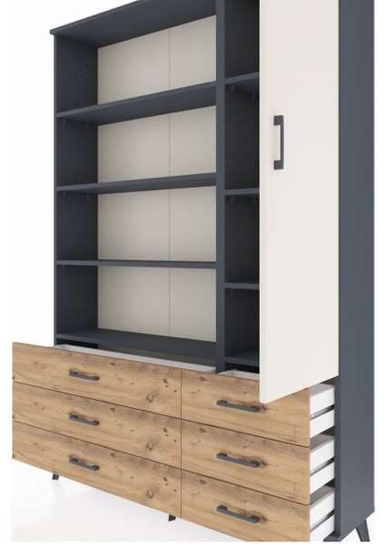 Arges Dolap 8 Raflı 6 Çekmeceli Tek Kapaklı 132X30X195 Antrasit-Aytaşı/çam fırsatları