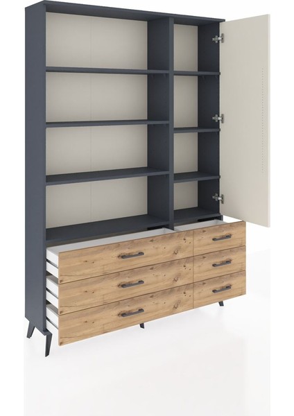 Arges Dolap 8 Raflı 6 Çekmeceli Tek Kapaklı 132X30X195 Antrasit-Aytaşı/çam indirimleri