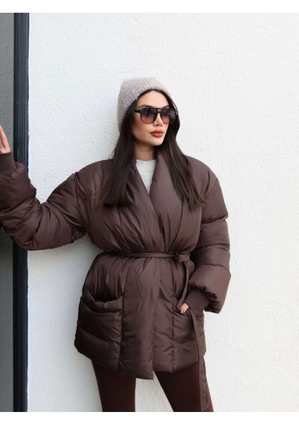 Açık Cep Ön Bağlamalı Şişme Mont