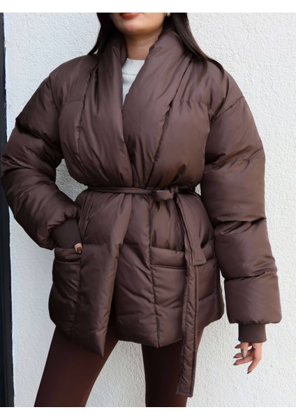 Açık Cep Ön Bağlamalı Şişme Mont modelleri