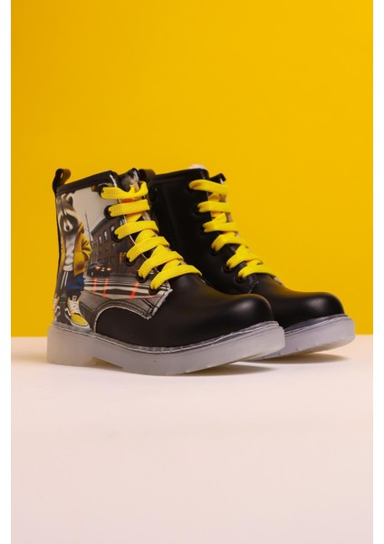 Karla Siyah Çizgi Karakter Baskılı Bağcıklı Işıklı Çocuk Bot modelleri