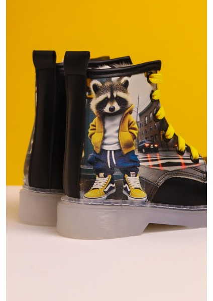 Karla Siyah Çizgi Karakter Baskılı Bağcıklı Işıklı Çocuk Bot indirimleri