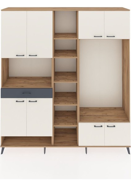 Hyperion Dolap 12 Raflı Tek Çekmeceli 8 Kapaklı 220X44X243 Çam-Aytaşı/antrasit