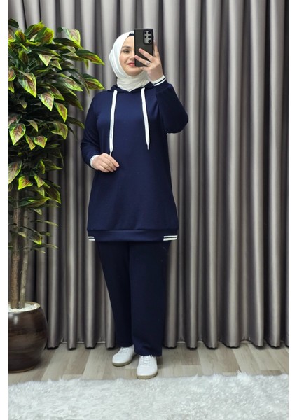 Kadın Tesettür Giyim Büyük Beden Kapşonlu Spor Ikili Takım