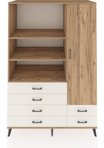 Kronos Dolap 7 Raflı 6 Çekmeceli Tek Kapaklı 132X59X195 Çam-Çam/aytaşı