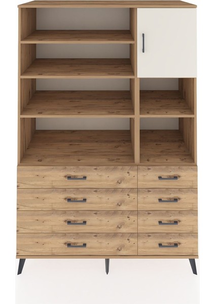 Kronos Dolap 8 Raflı 8 Çekmeceli Tek Kapaklı 132X59X195 Çam-Aytaşı/çam