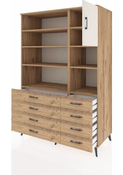 Kronos Dolap 8 Raflı 8 Çekmeceli Tek Kapaklı 132X59X195 Çam-Aytaşı/çam modelleri