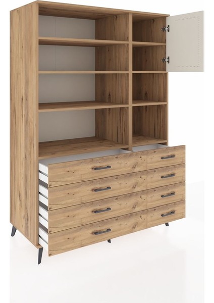 Kronos Dolap 8 Raflı 8 Çekmeceli Tek Kapaklı 132X59X195 Çam-Aytaşı/çam indirimleri