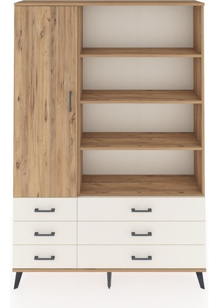 Arges Dolap 8 Raflı 6 Çekmeceli Tek Kapaklı 132X30X195 Çam-Çam/aytaşı