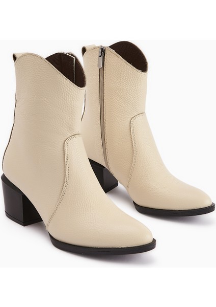 Ubax Hakiki Deri Bej Topuklu Kadın Bot fiyatları