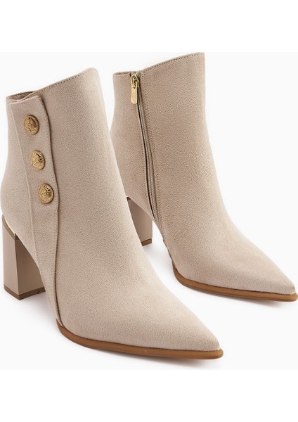 Mayvi Bej Süet Toka Detaylı Topuklu Kadın Bot fiyatları