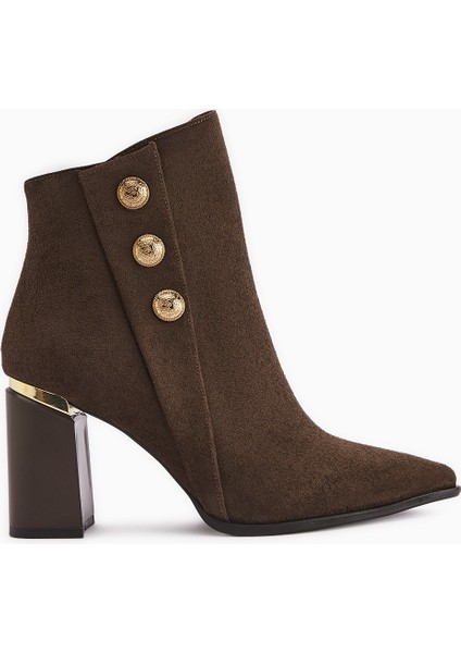Mayvi Kahve Süet Toka Detaylı Topuklu Kadın Bot