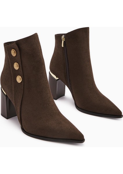 Mayvi Kahve Süet Toka Detaylı Topuklu Kadın Bot fiyatları