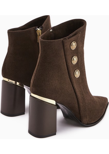 Mayvi Kahve Süet Toka Detaylı Topuklu Kadın Bot modelleri