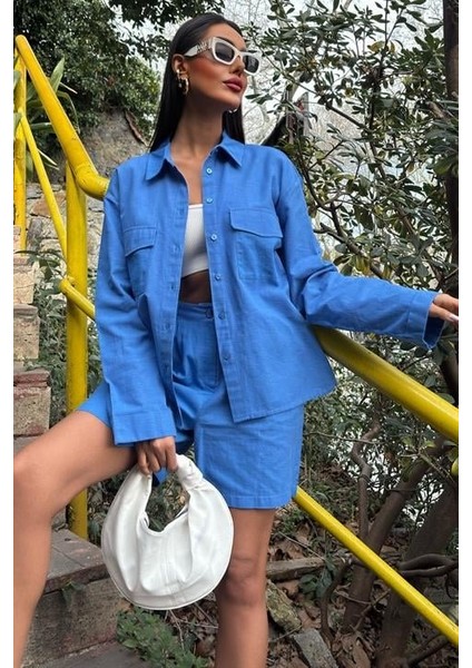 Gömlek ve Şort Flamlı Keten Takım 10130